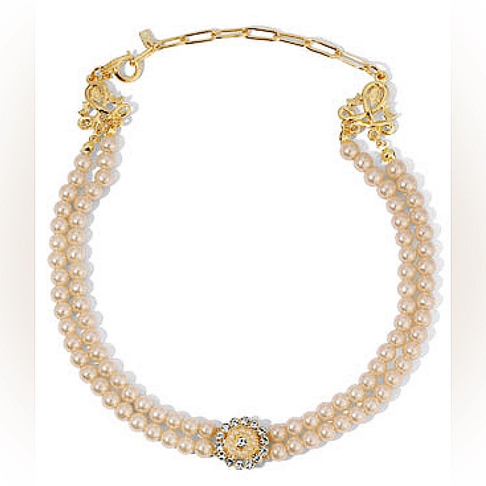 Vanessa Mooney Cream Pearl Double Strand Necklace with Gold Accents